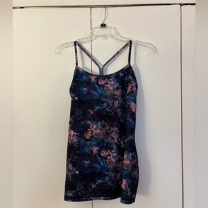 Lululemon Athletica blue pink floral fitness exercise tank top size 8 pre-owned